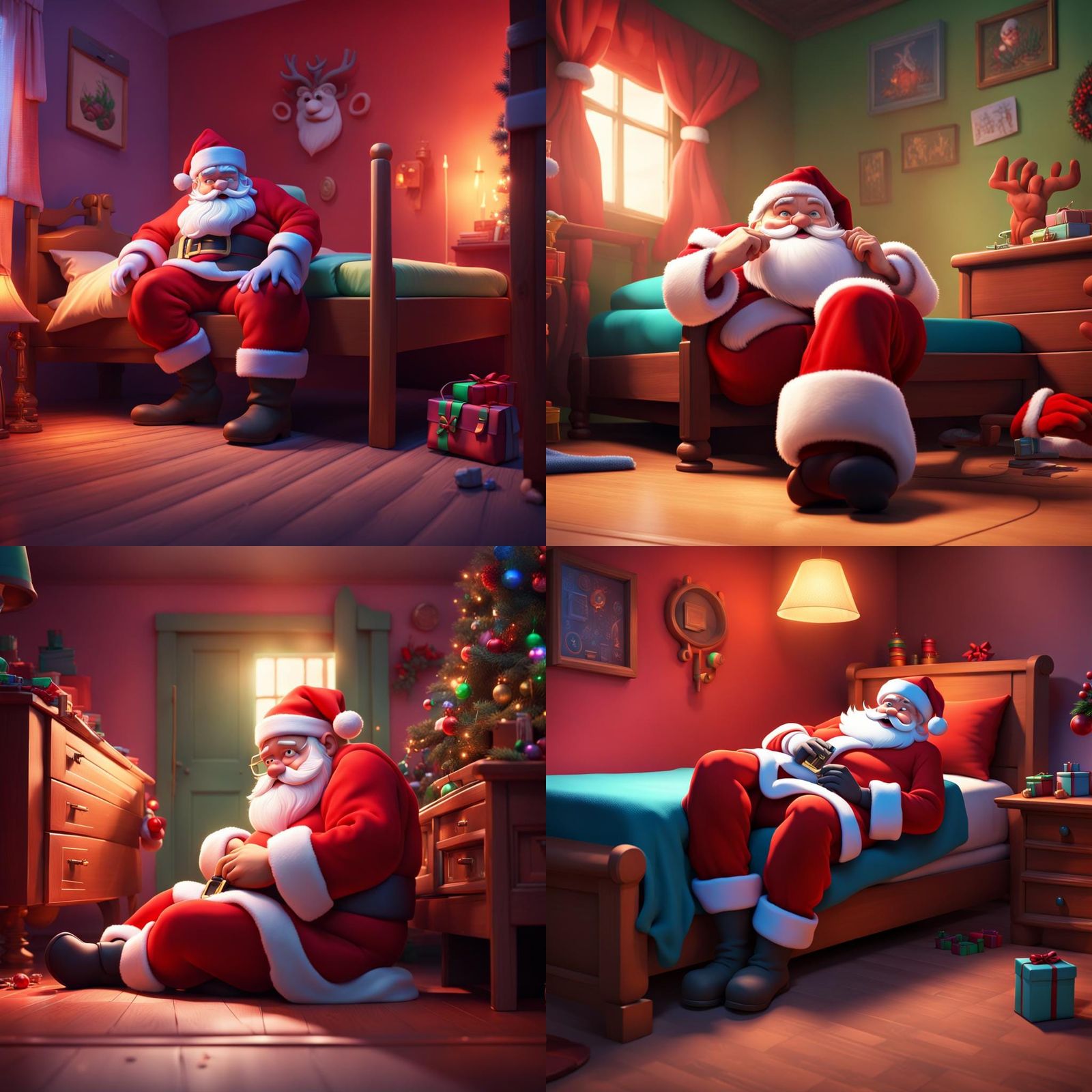 Santa Claus Hiding: Pixar-Style 3D Animation