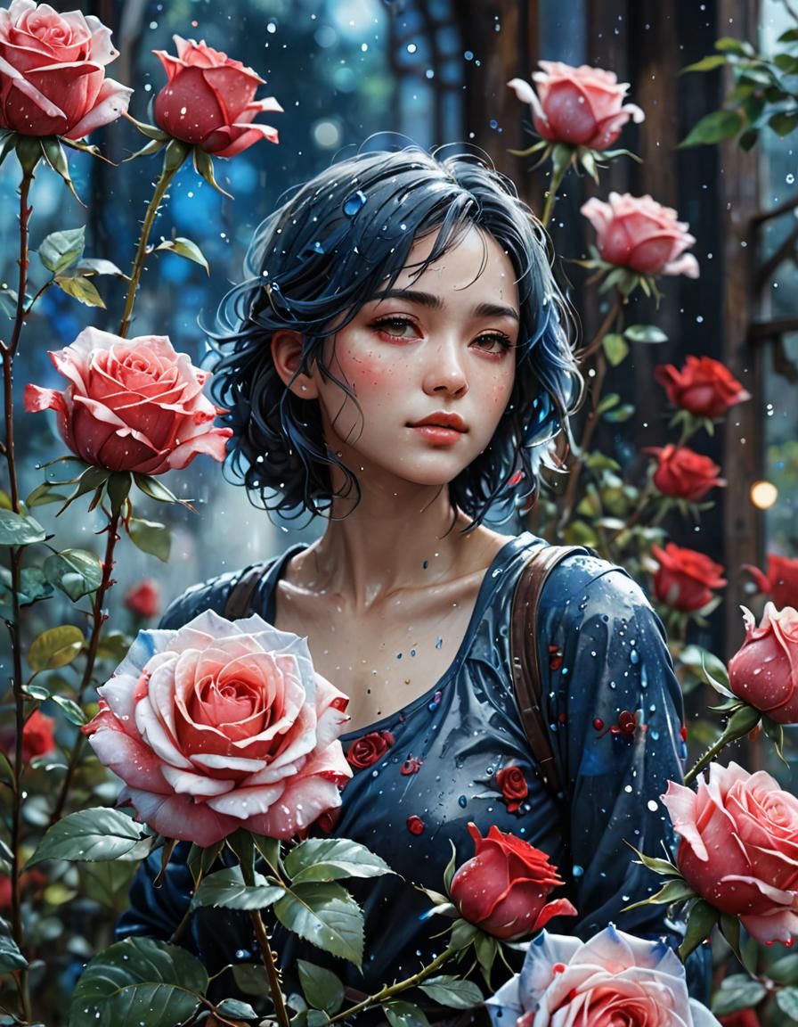 Ethereal Woman in Watercolor Anime Style