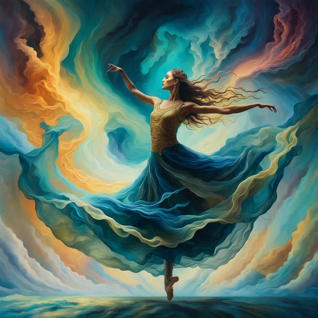 Surreal Dancer Spinning Between Continents