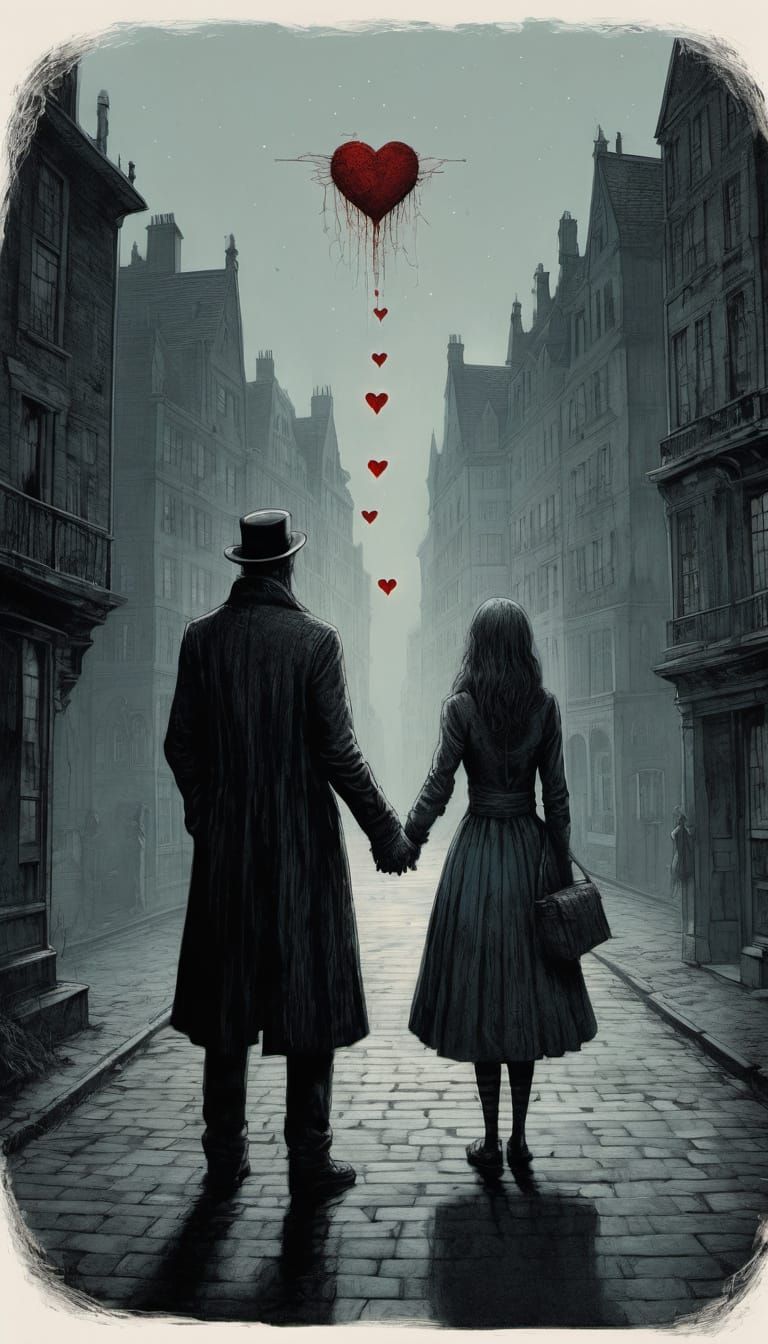 Gothic Illustration of a Man Offering a Glowing Heart