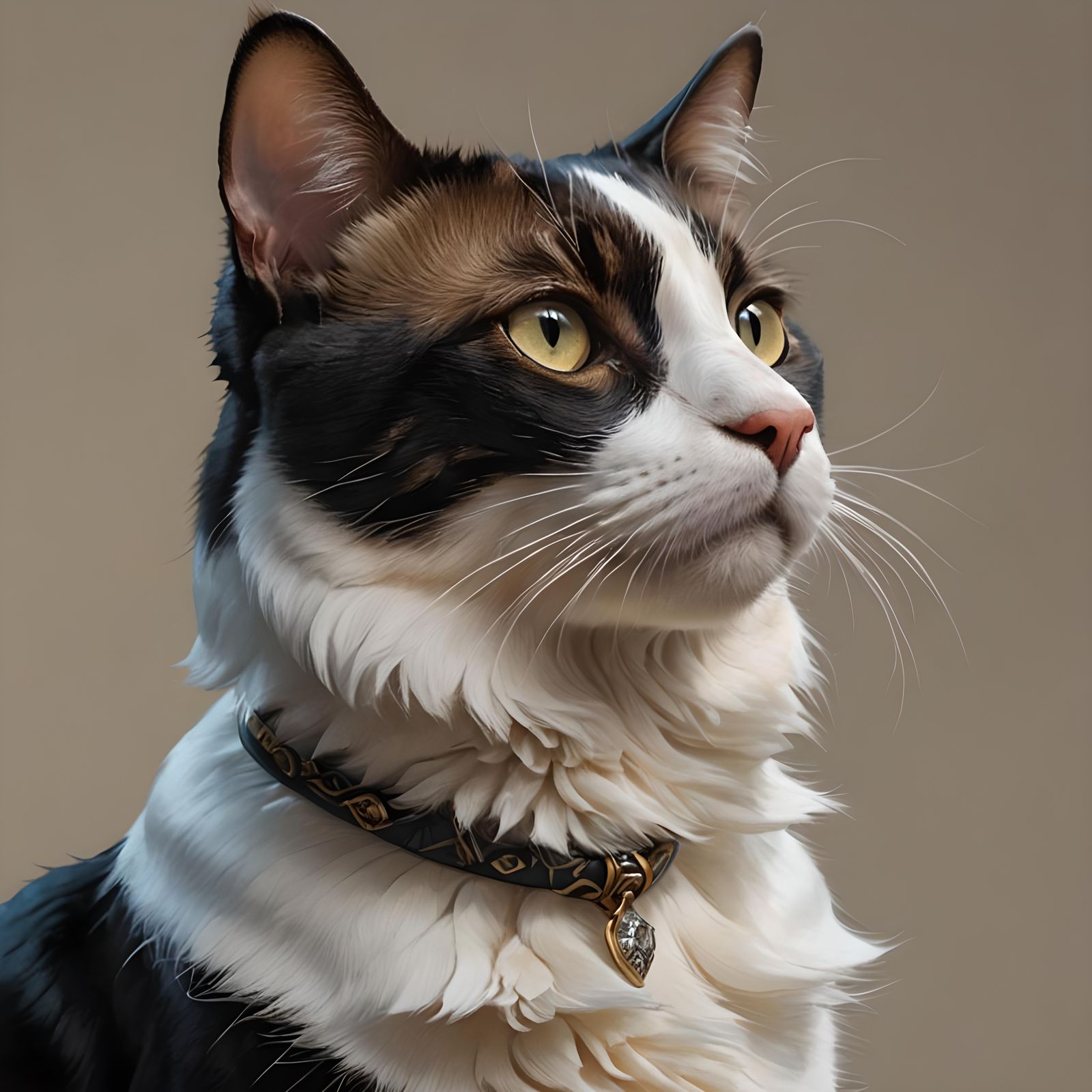Realistic Portrait of a Noble Tuxedo Cat