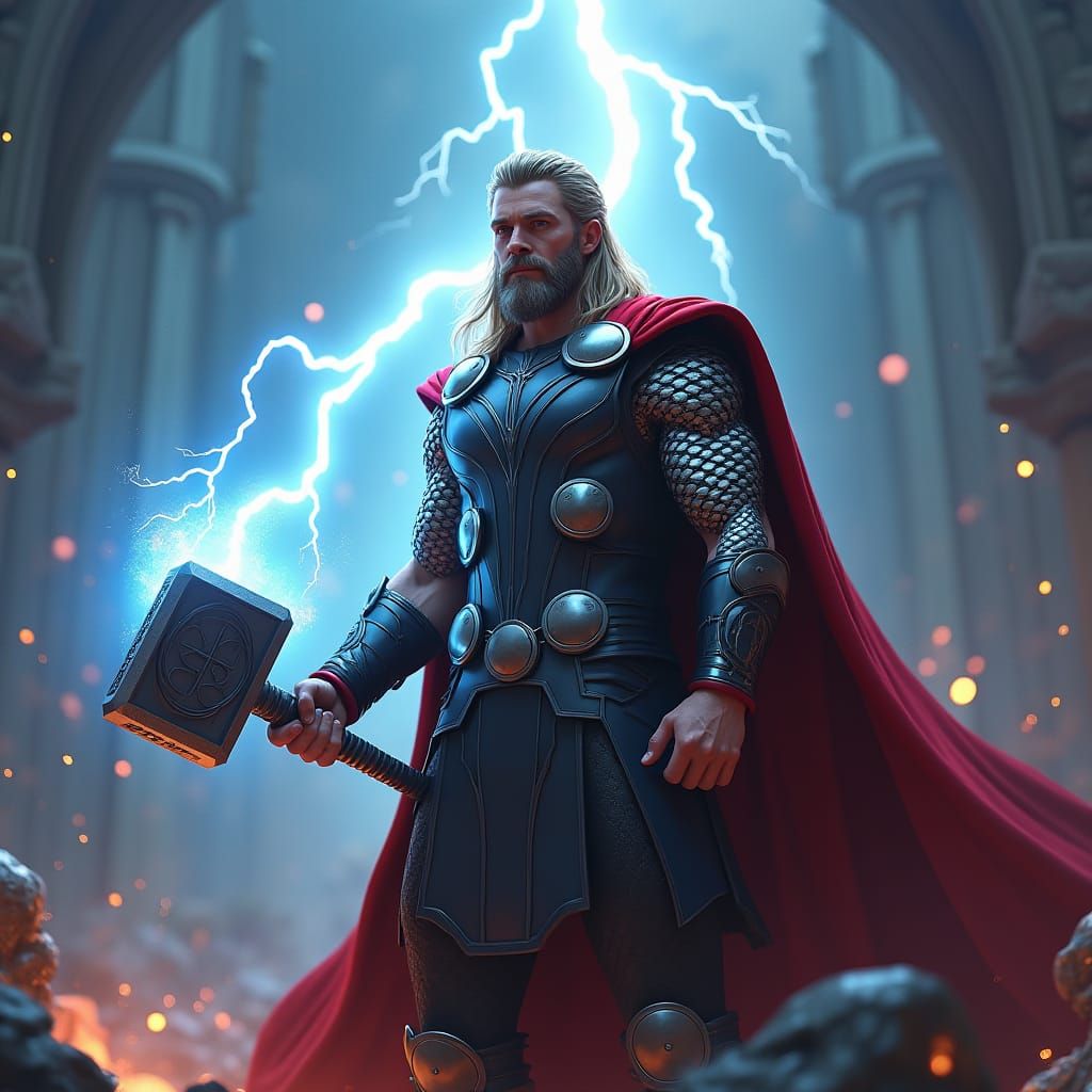Thor with Mjolnir: Lightning God in Fantasy Art