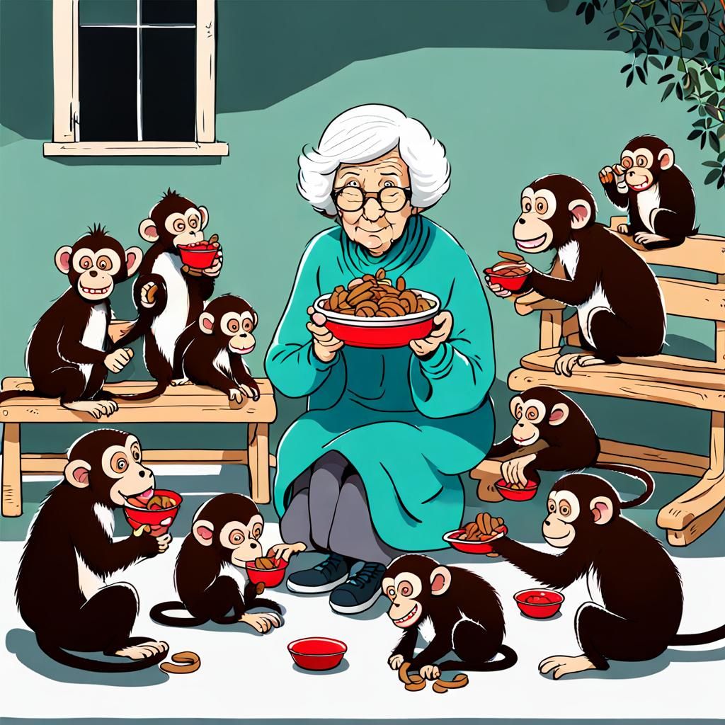Grandma's Monkey Business: A Playful Feeding Scene