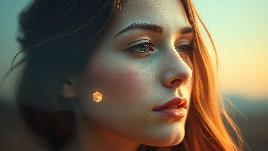 Ethereal Double Exposure Portrait with Moonlit Landscape
