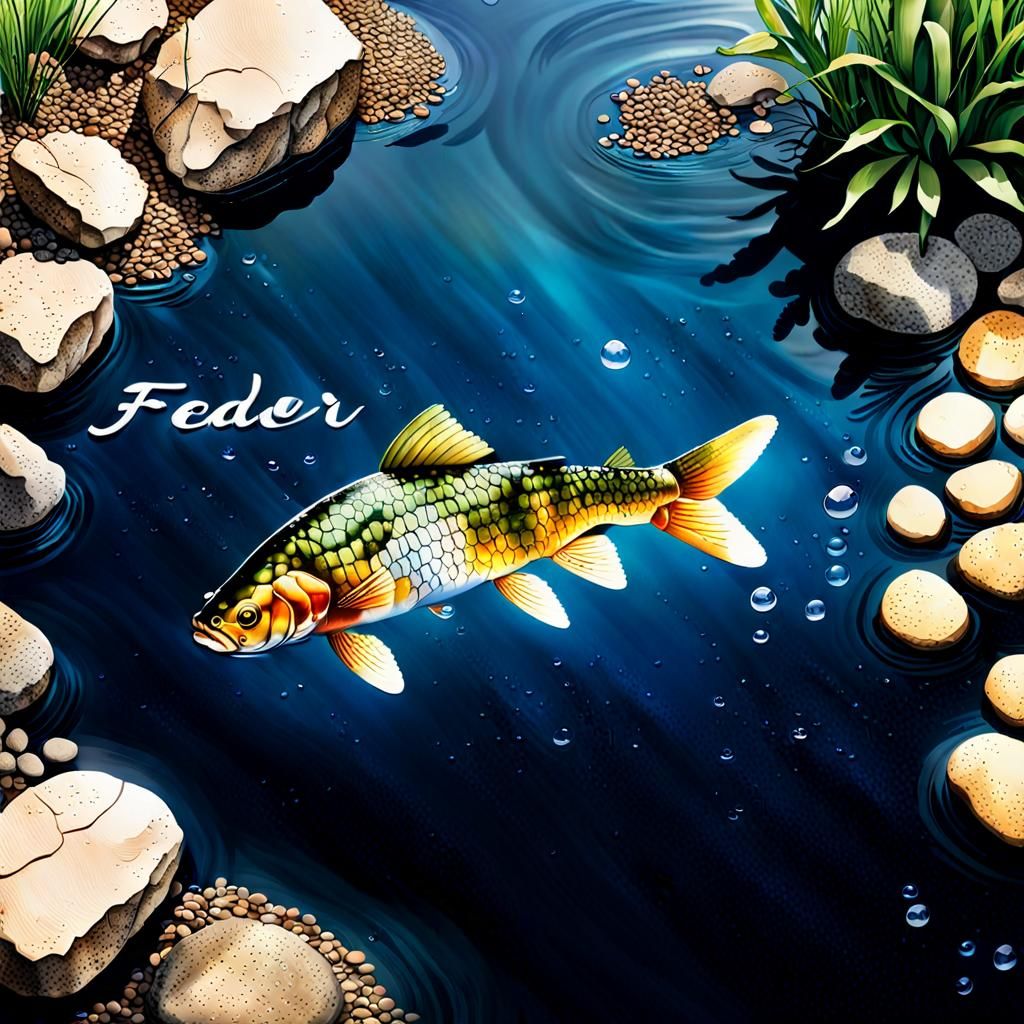 Hyperrealistic Carp in Pond with Sunlight