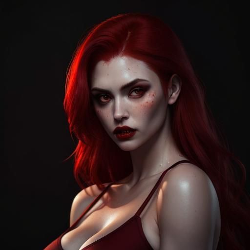 Hyperrealistic Portrait of a Red-Haired Woman at Night