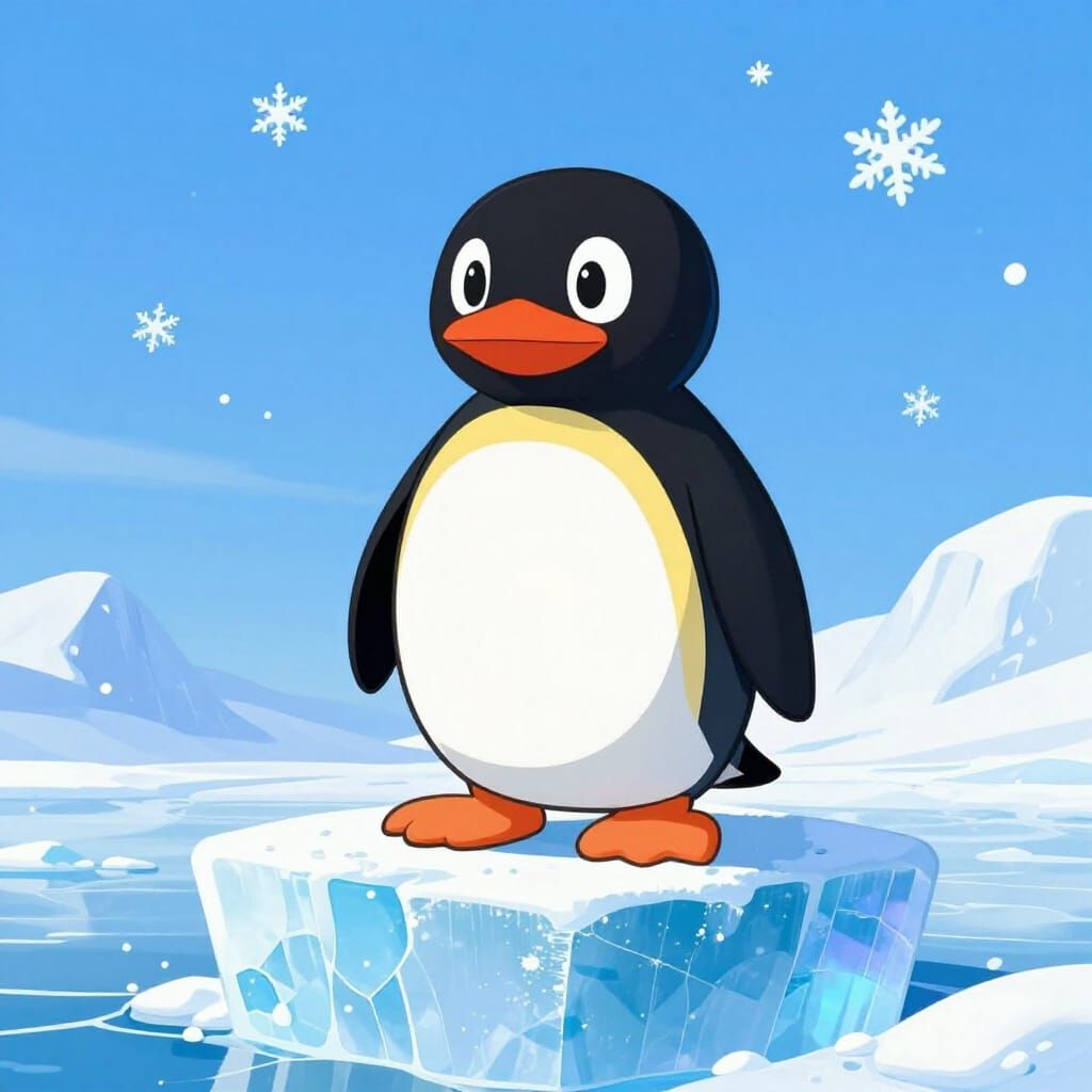 Pingu the Penguin in Vibrant Cartoon Style