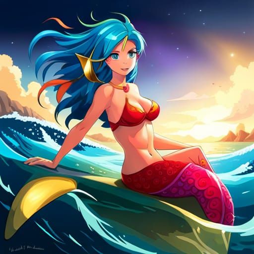 Wave riding mermaid