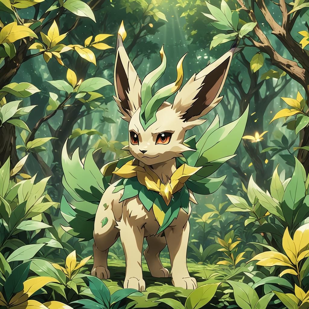 Leafeon in Cel-Shaded Anime Style