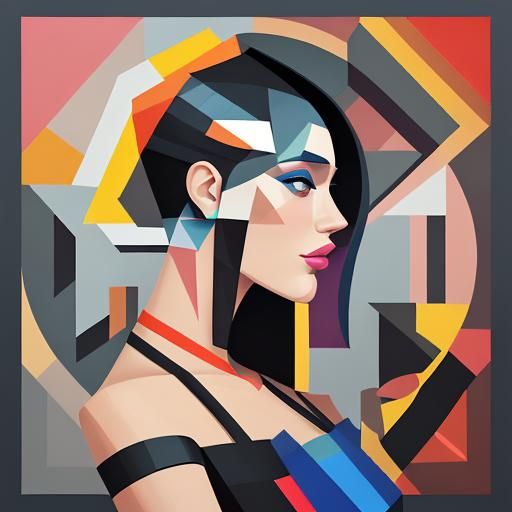 Abstract Woman Profile in Cubist Collage Style