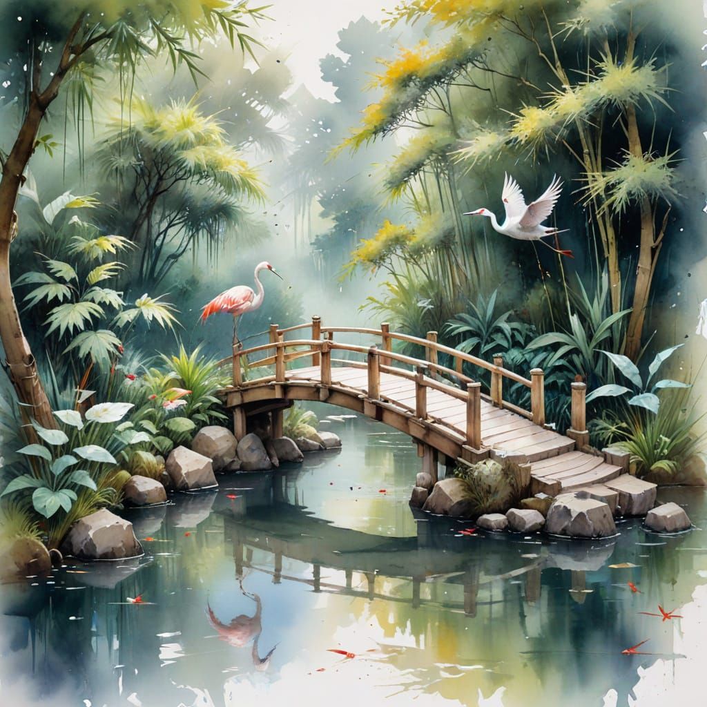Zen Temple Serenity in Whimsical Watercolour