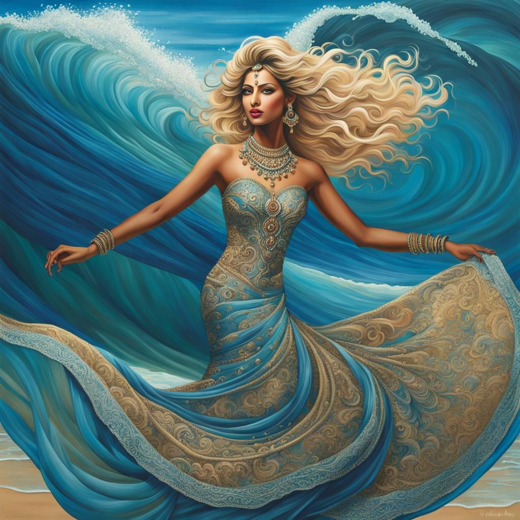 Ocean Dress: South Asian Woman in Marine Fantasy