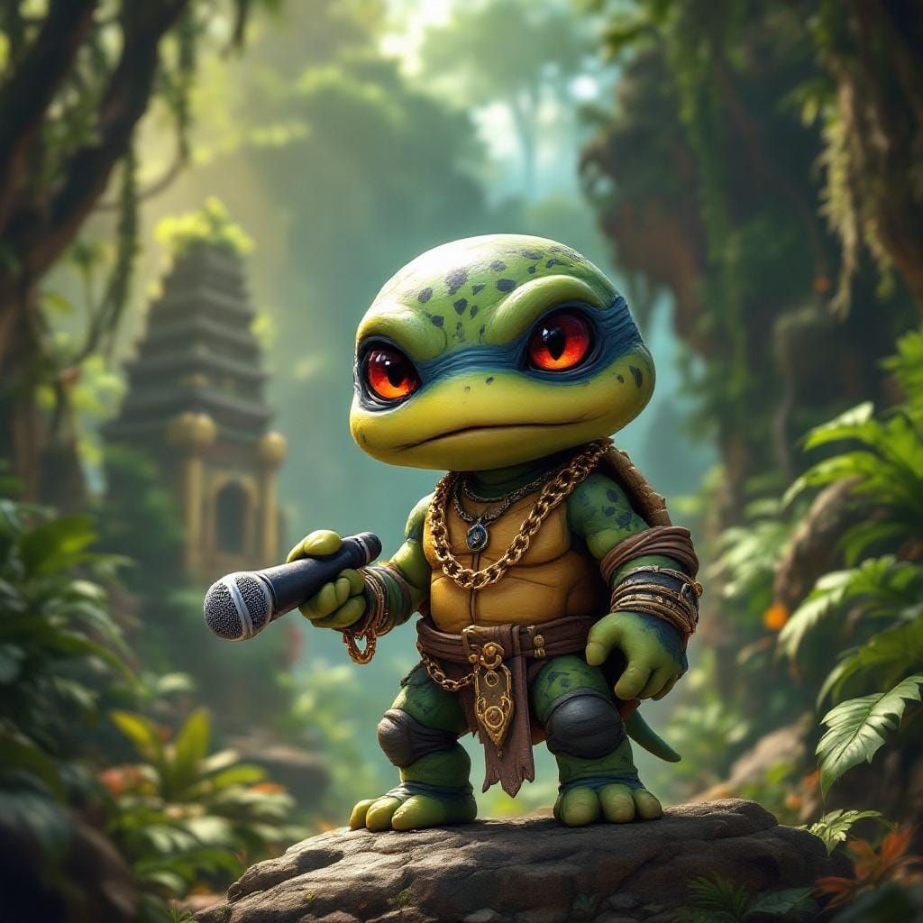 Chibi Turtle Bard in Detailed Matte Painting Style