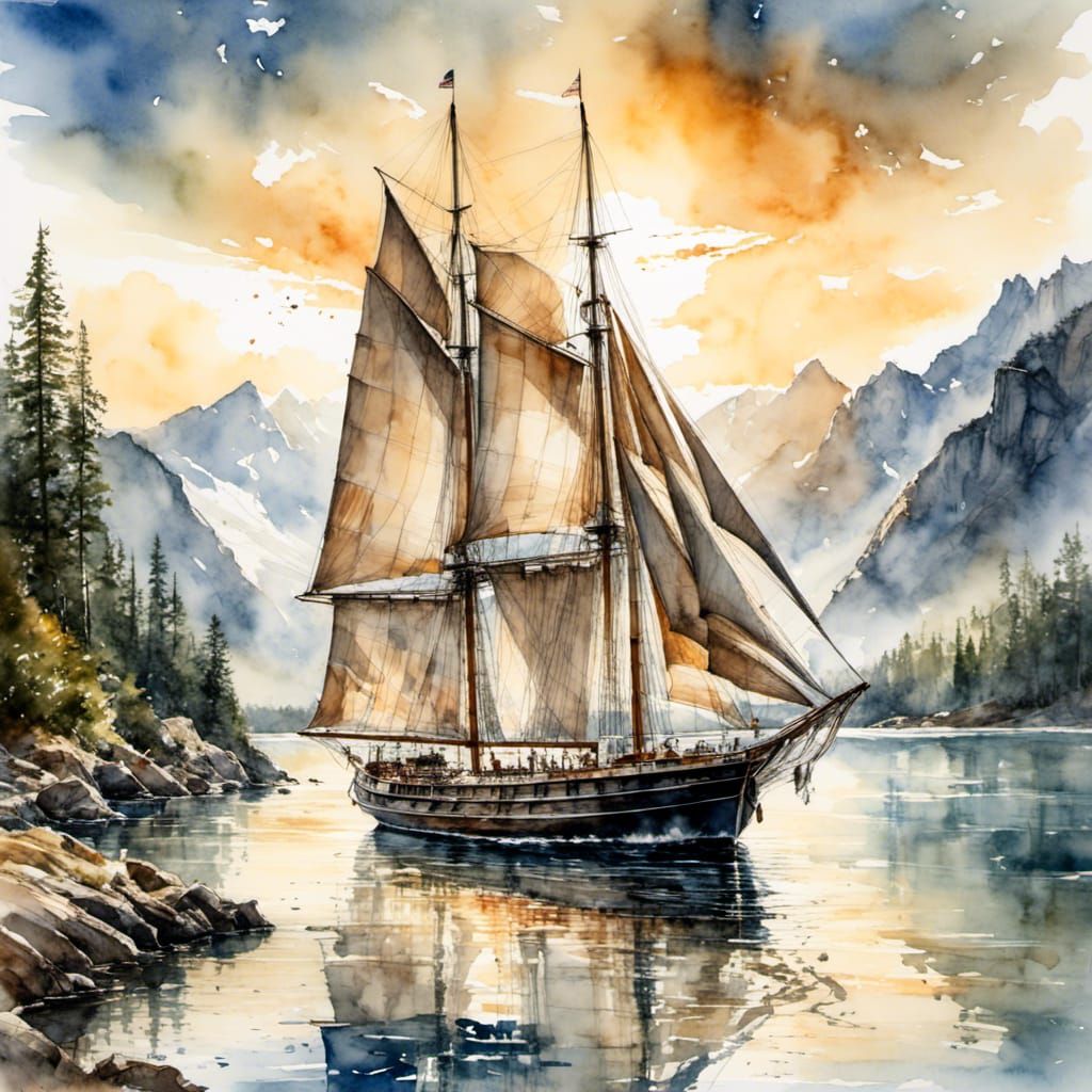 Ship on a mountain lake