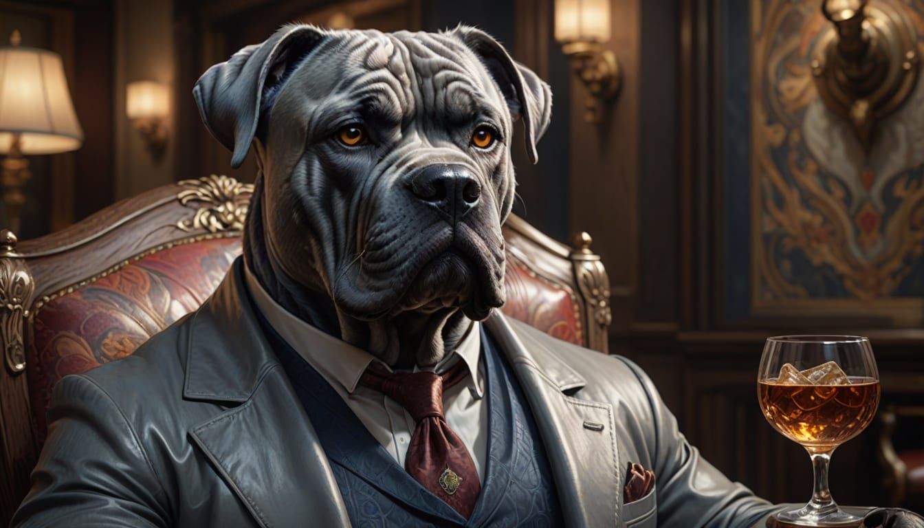 Hyper Realistic Silver Gray Cane Corso Portrait in Leather J...