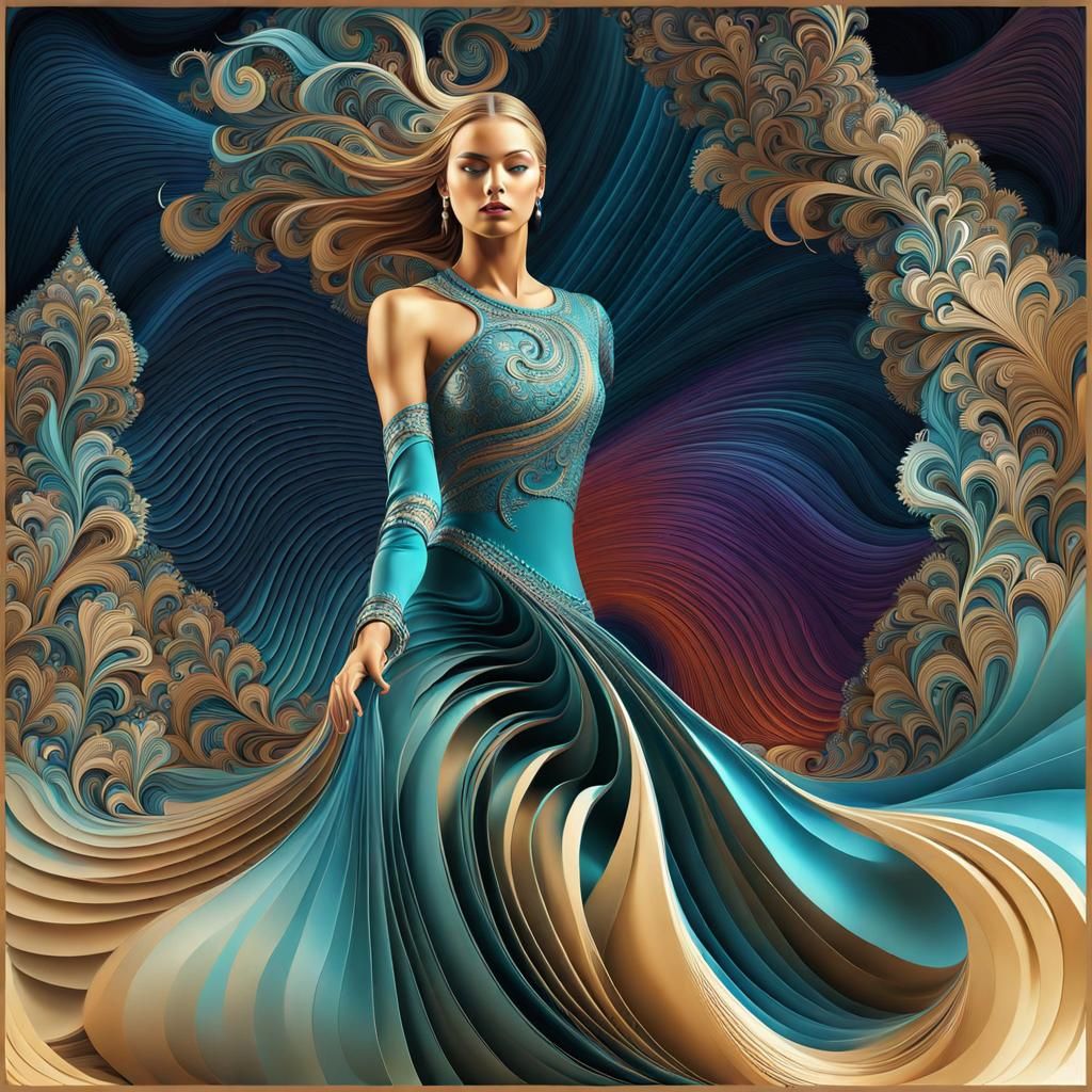 Dancer Embraces Wild Storm in Abstract Fractal Art