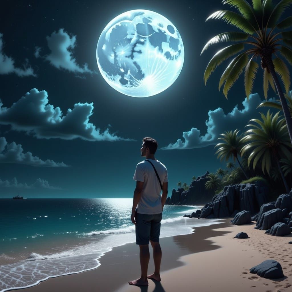 A Young Man's Wistful Moonlit Reflection