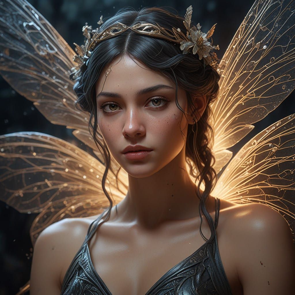 Mournful Dark Fairy in Cobweb-Shrouded Majesty