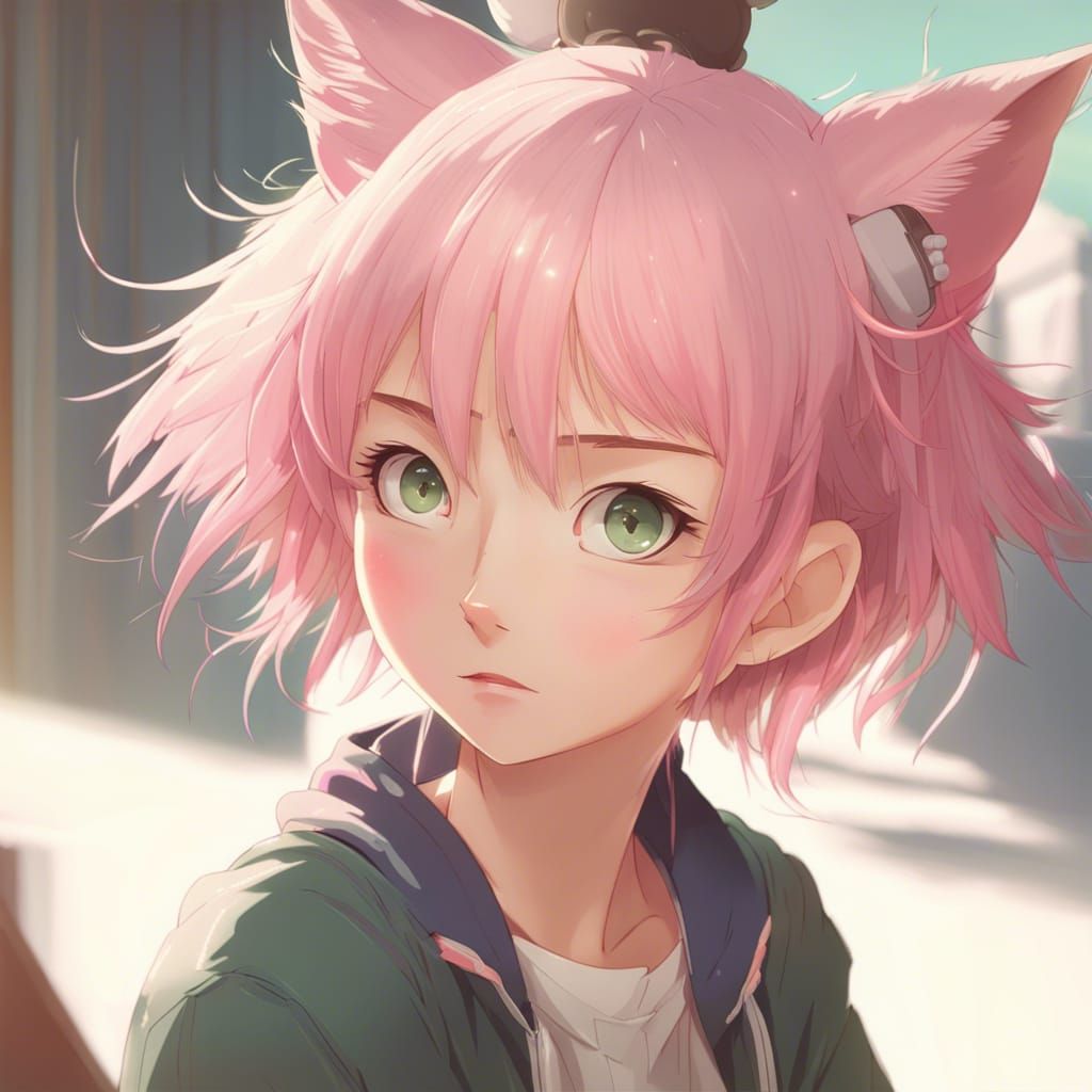 Anime Girl with Cat Ears in Studio Ghibli Style