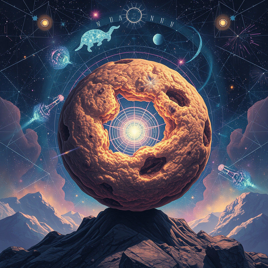 Cosmic Cookies Crumbling in Mixed Media Illustration