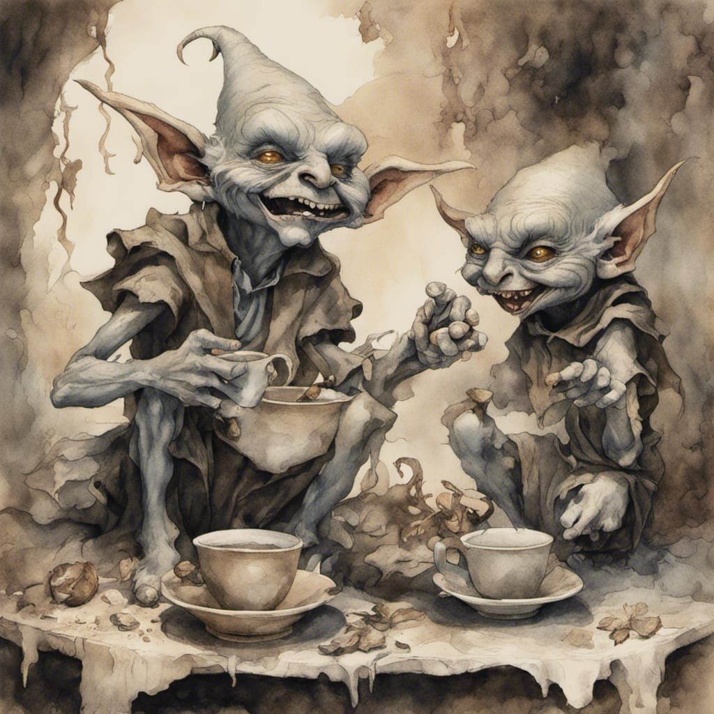 Mischievous Goblins Play Tricks in Ink-Wash Painting