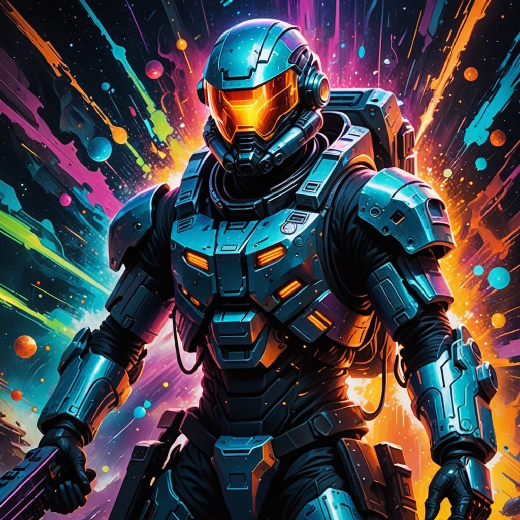 Epic Sci-Fi Warrior Emerges from Cosmic Depths