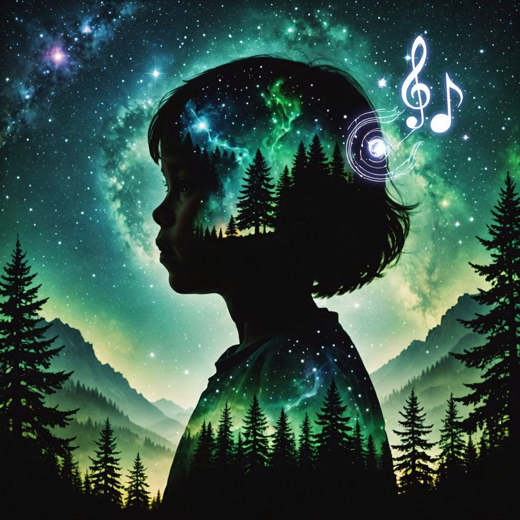 Child Silhouette Filled With Cosmic Forest Landscape