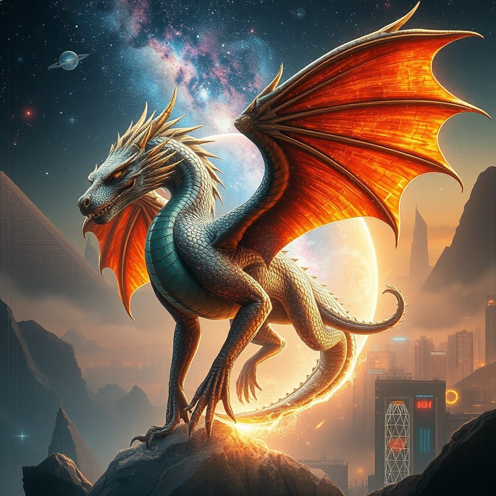 Celestial Dragon Glitch Art Time Portal