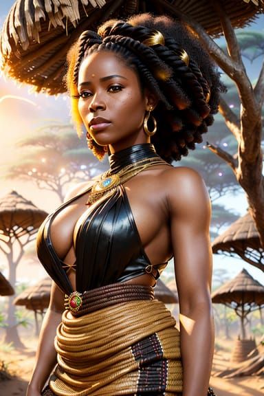 Beautiful Black Woman in African Village