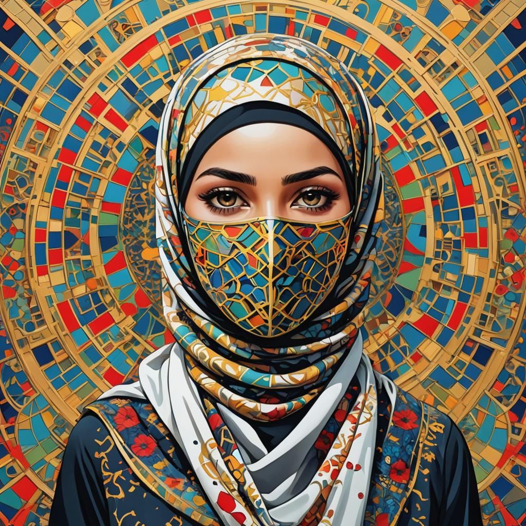 Hijabi Woman's Soul Blossoms: Pop Art in 8k