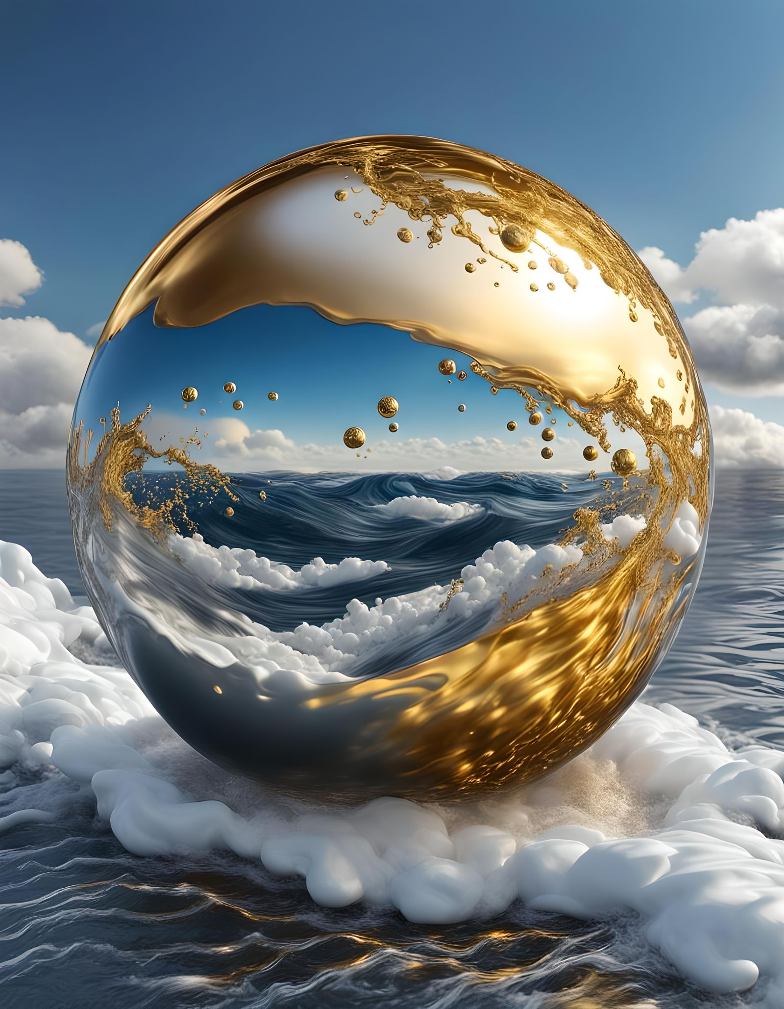Dazzling Metallic Sphere Spins Above Turquoise Sea