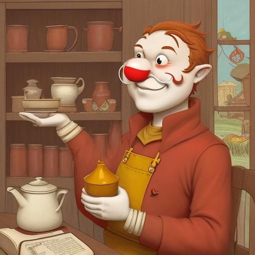 Red-Nosed Character with Mustard Pot Illustration