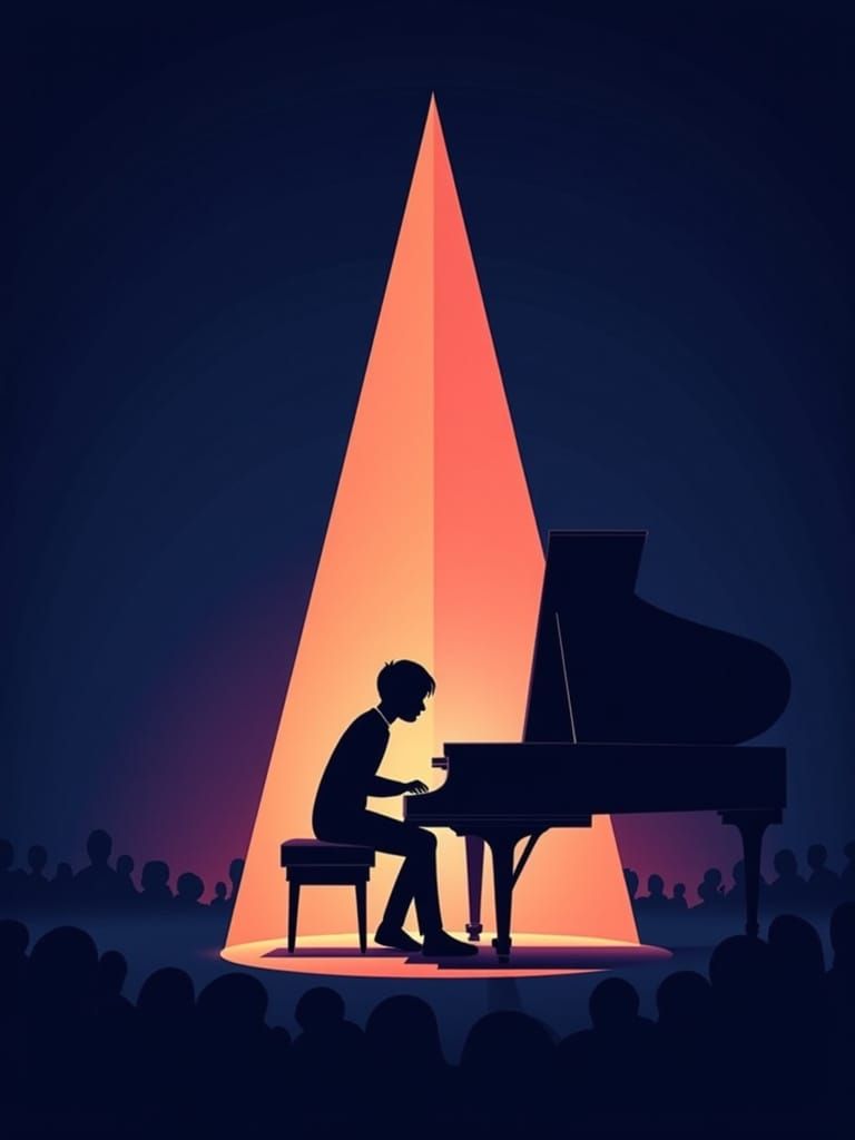Surreal Shadow Art Depicting a Pianist in Spotlight