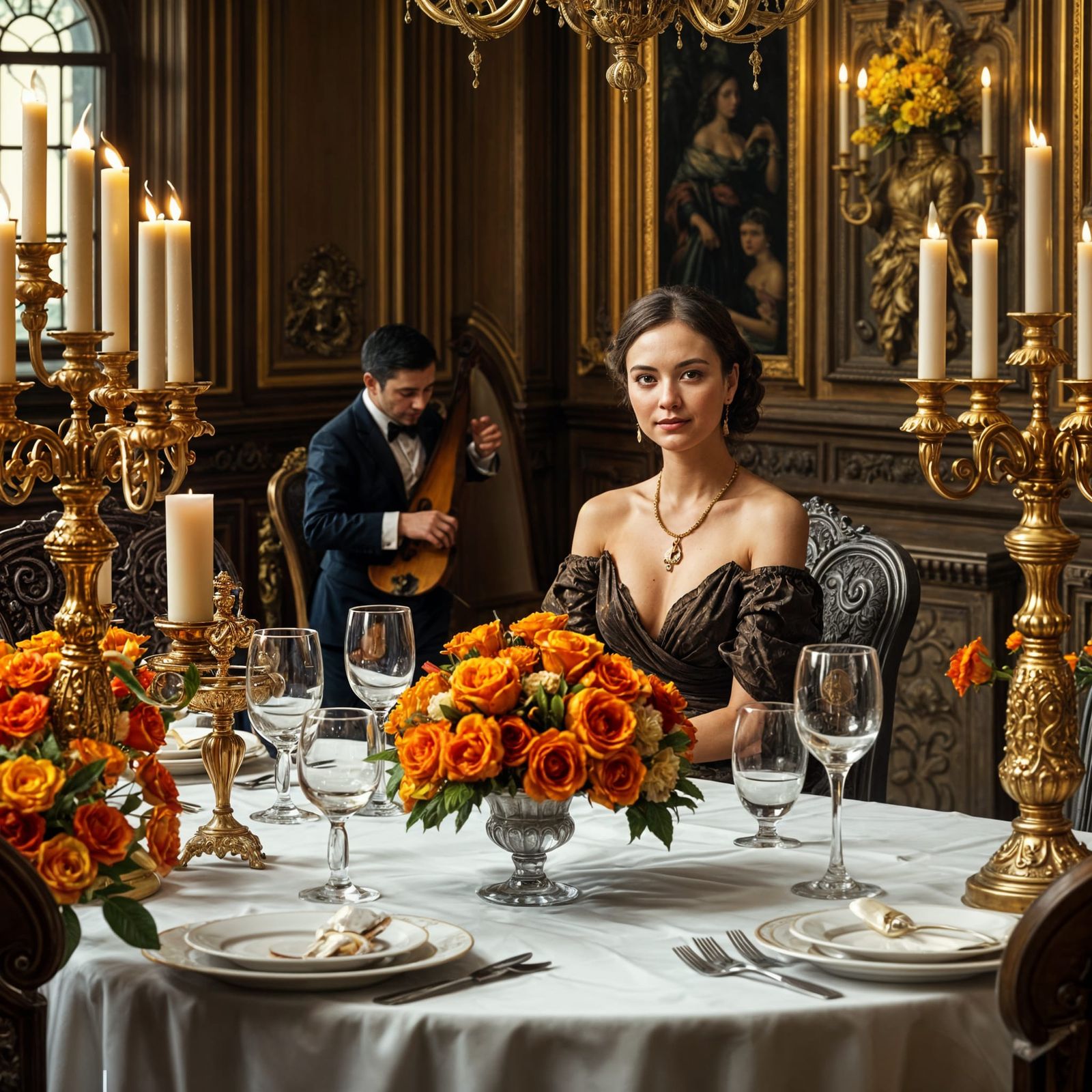 Baroque Dinner Table with Gold and Orange Decor