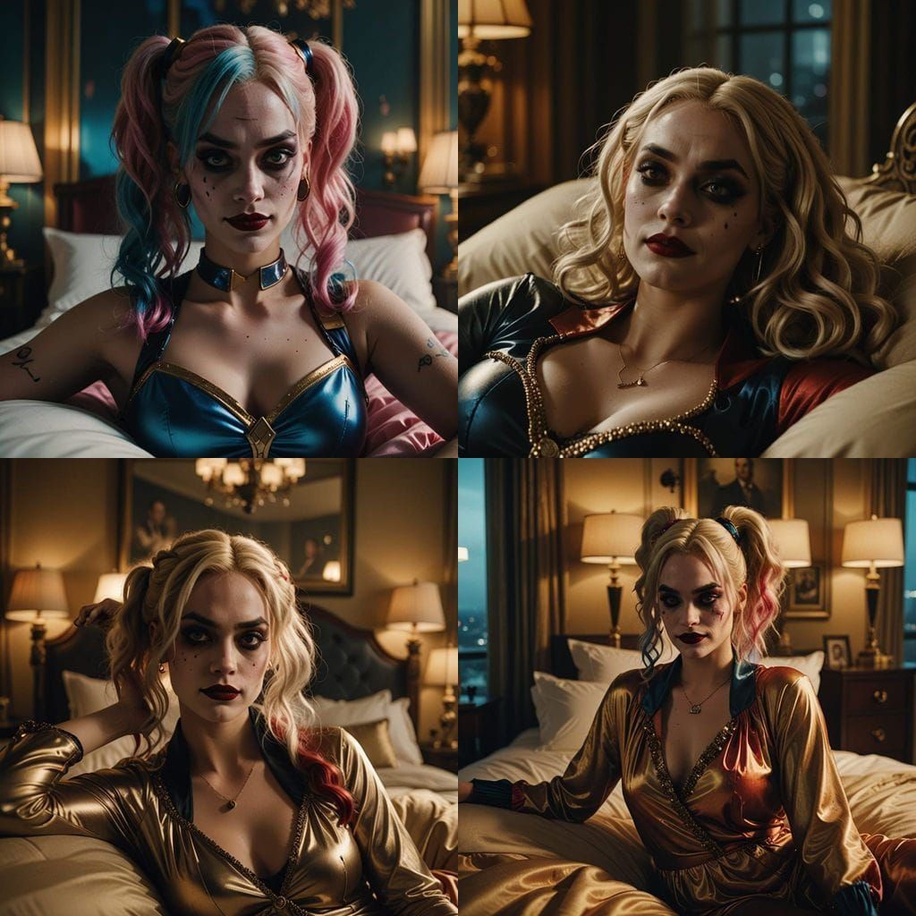 Harley Quinn Lounging Seductively in Luxurious Suite