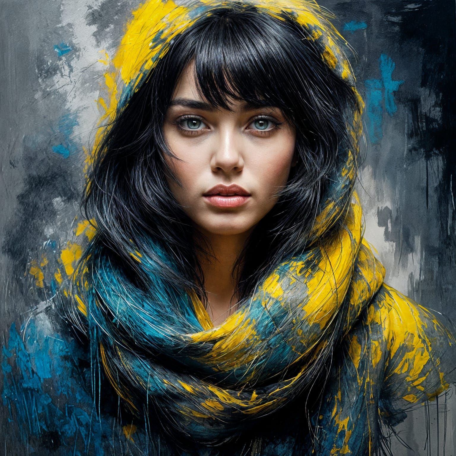 Gorgeous Girl Portrait with Tartan Scarf in Watercolor Style