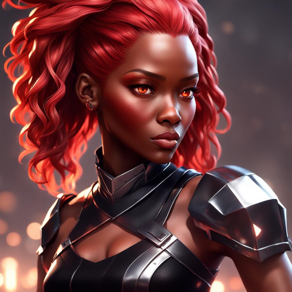 Anime Woman with Red Hair in 3D Style