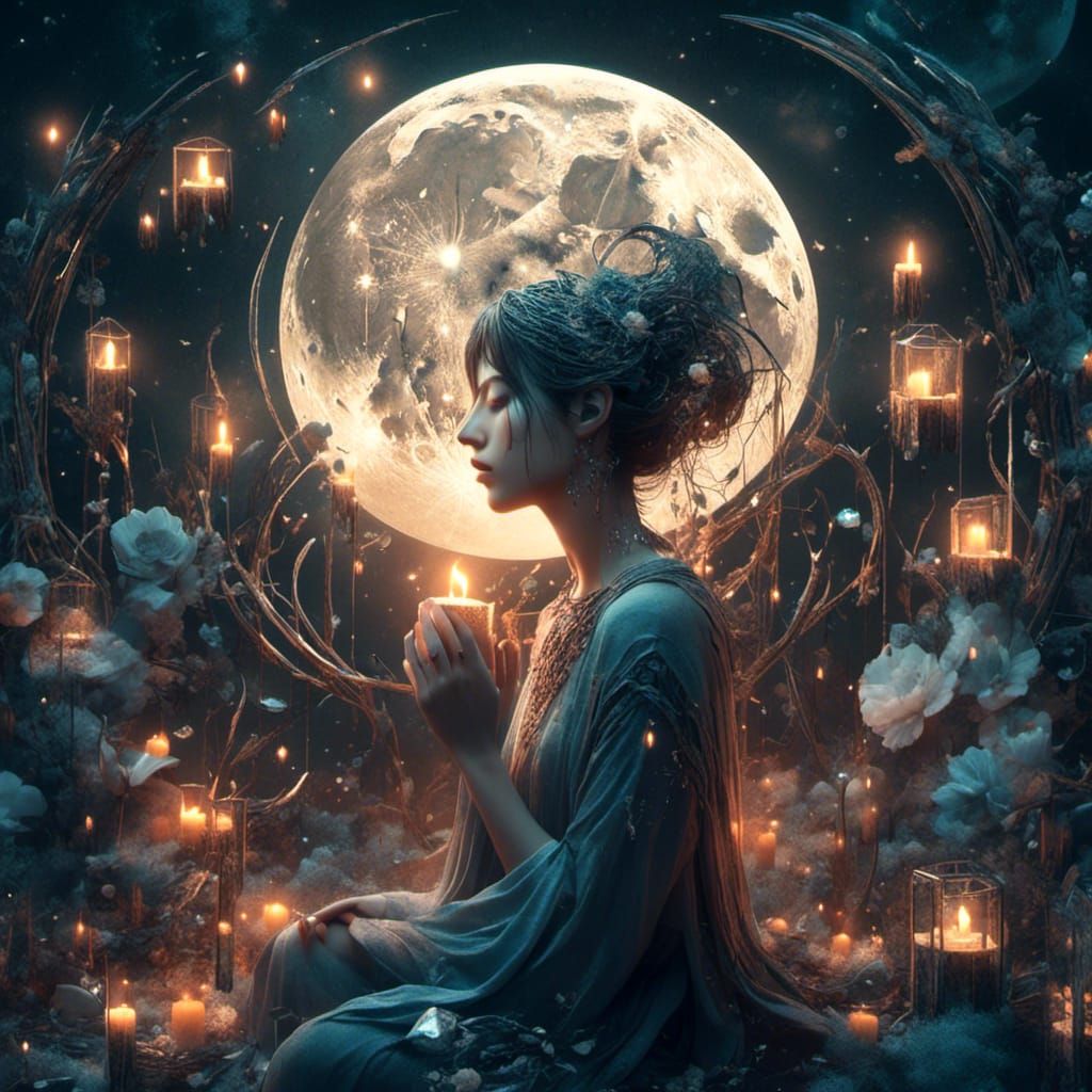 Meditating Woman with Crystals: Fantasy Concept Art