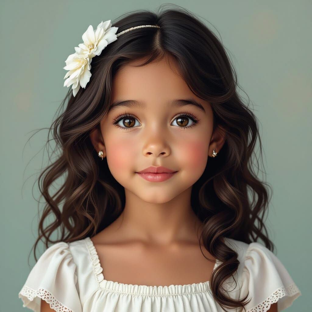 Radiant Girl with Black Curls in Vibrant Digital Art