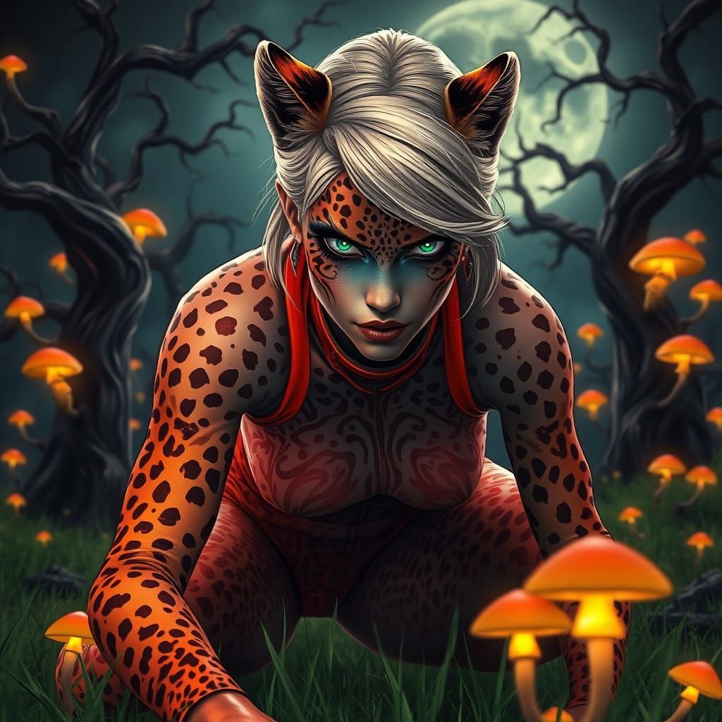 Hyper-Realistic Cheetah Hybrid Woman in 3D Anime Style