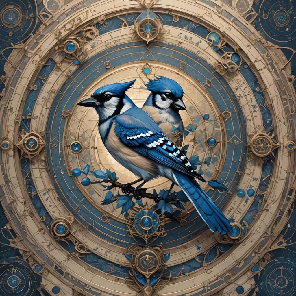 Bluejay Geometric Diagram with Glowing Runes