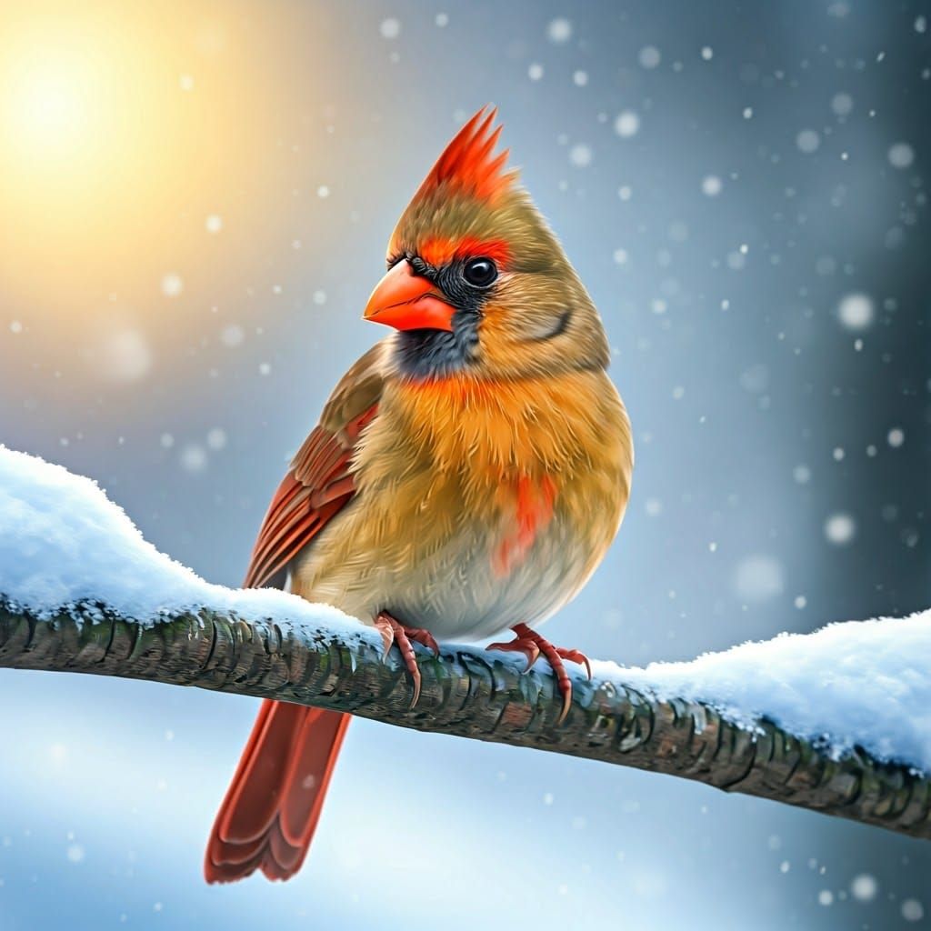 Detailed Female Cardinal in Winter Scene