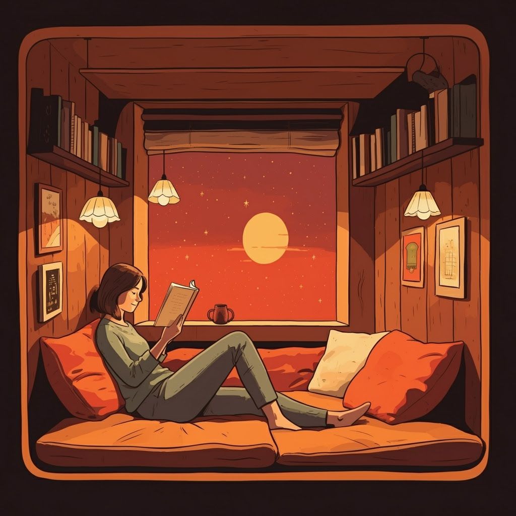 Woman Reading in Cozy Nook Illustration