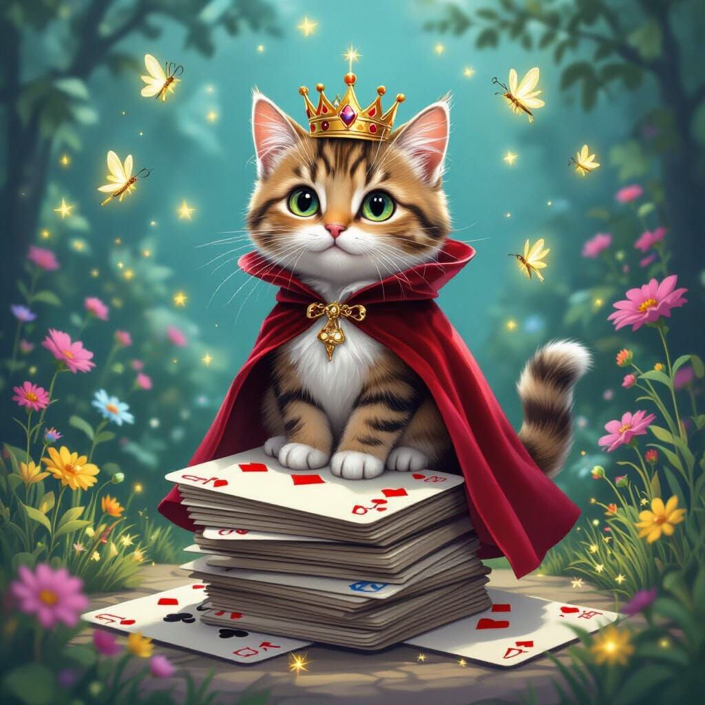 Enchanted Cat King in Whimsical Garden