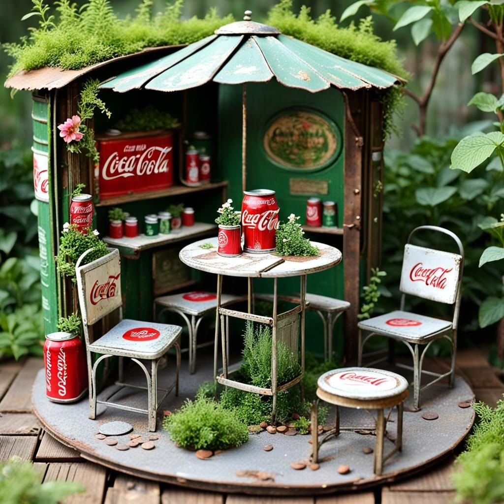 Miniature model of rustic outdoor cafe setting creatively cr...