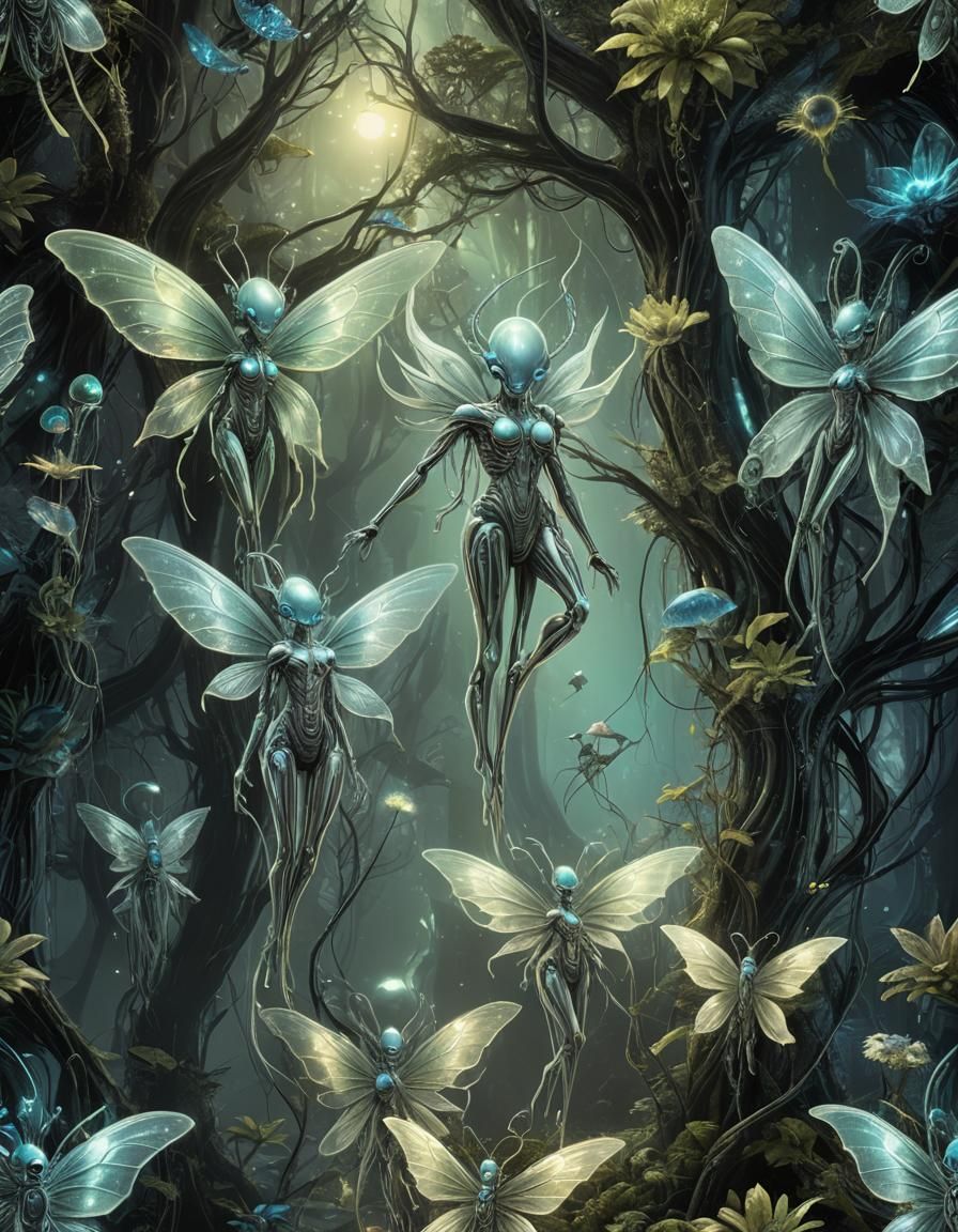 Bioluminescent Alien Fairies in Sci-Fi Digital Art