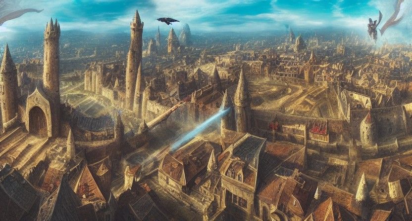 Medieval City Burned by Dragons: Fantasy Concept Art