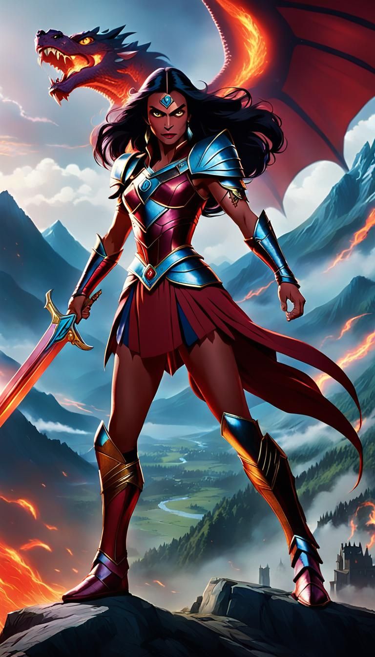 Epic Sword Fight Against Dragons in Burning Village