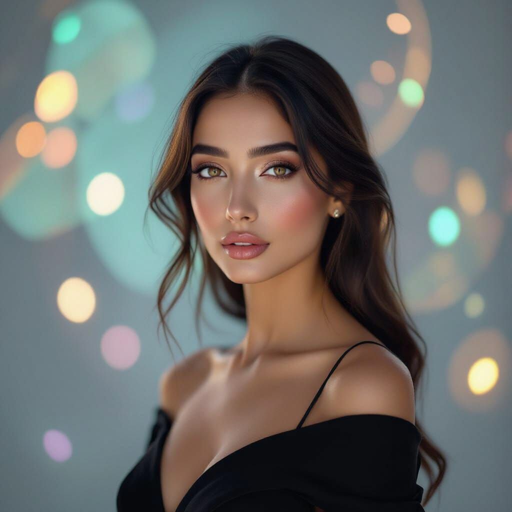 Elegant Arab Woman with Neon Accents in Photorealistic Style