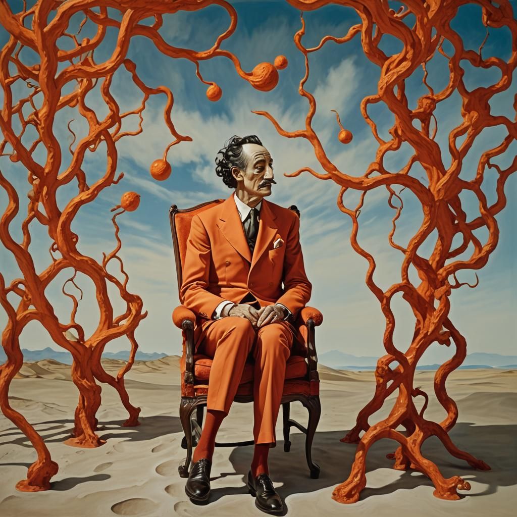 Dreamlike Surrealist Scene with Coral Chair